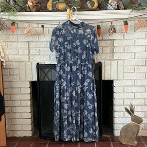 Lulu's Navy Blue Floral Midi Dress